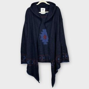 Banjo & Matilda Open Cardigan Womens S/M Navy Hood Mohair Wool Boho Aztec